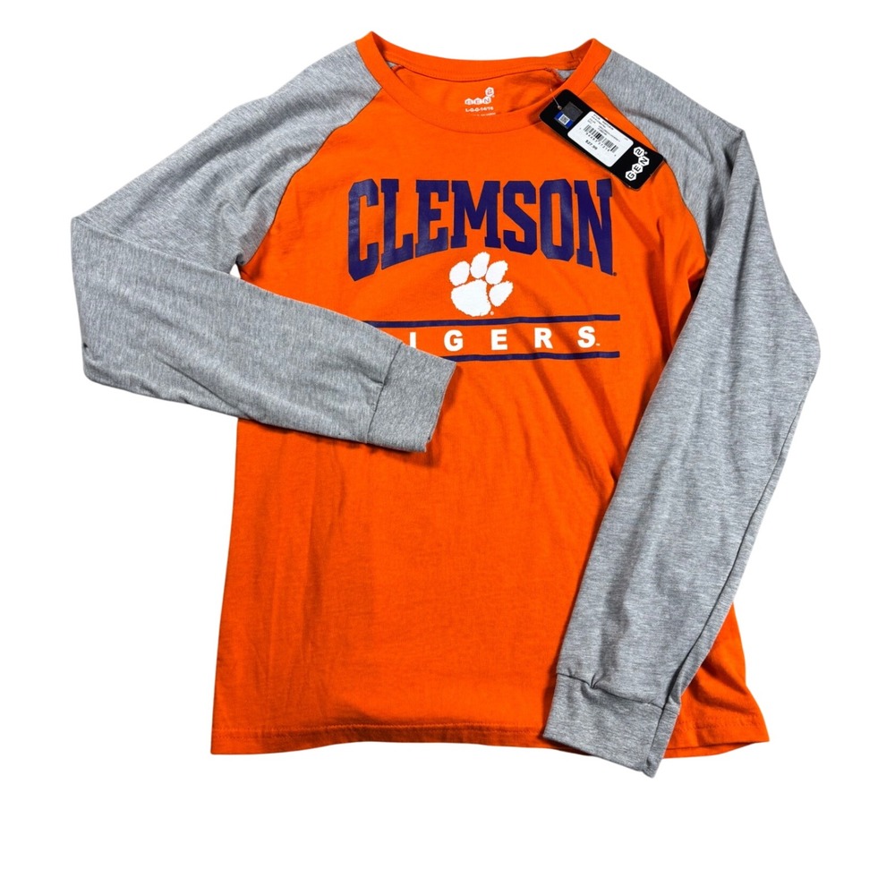 Gen2 Clemson Tigers Youth Large 14/16 Orange Gray Raglan Long Sleeve Shirt NWT